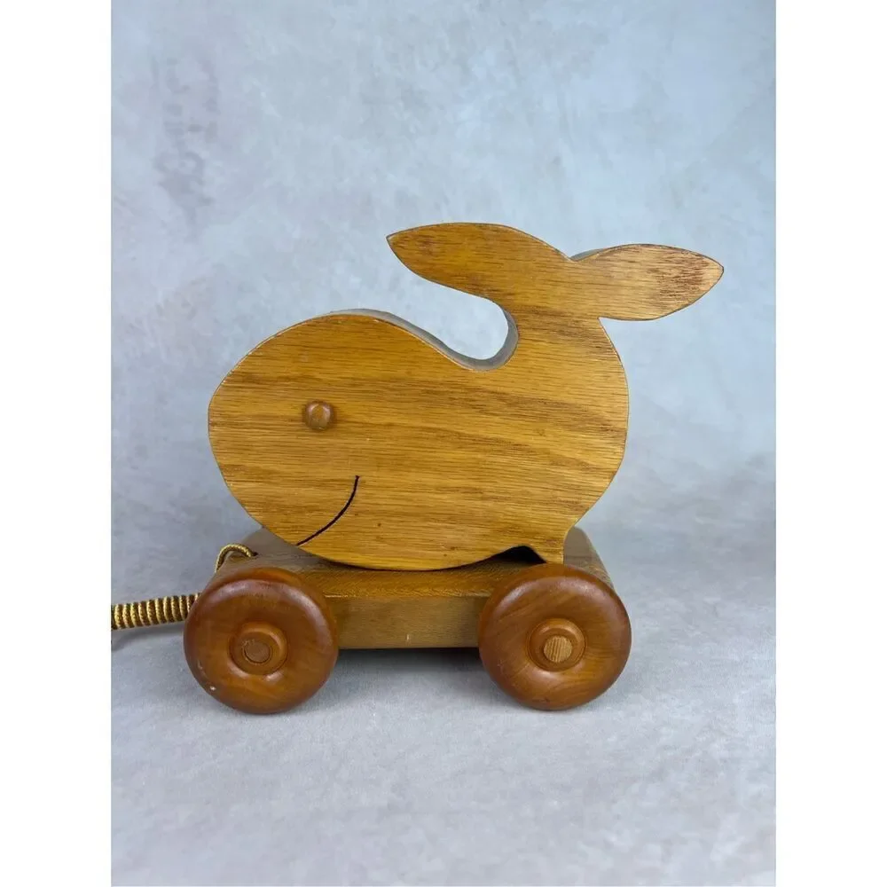 Vintage Wooden Whale Kids Pull Toy Come Along 1990s Montessori
